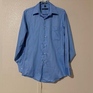 Geoffrey Beene sateen Men small blue long sleeve collard button up dress shirt
